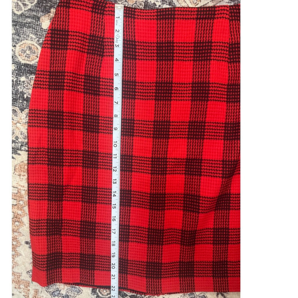 Vintage Focus-2000 Red Black Plaid Wool Skirt Suit Blazer Set Size‎ 10 Retro - Picture 9 of 9